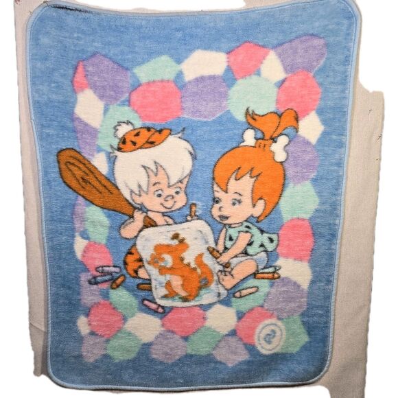 Flintstones Blanket Pebbles Bam Bam Vintage 41 in. X 51 in. Soft Thick Fleece - Picture 2 of 10